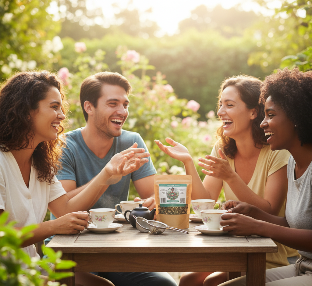 Woman enjoying tea that is good for you with Magical Marvel Tea in vibrant pink cup as part of daily wellness ritual for natural energy and mood support