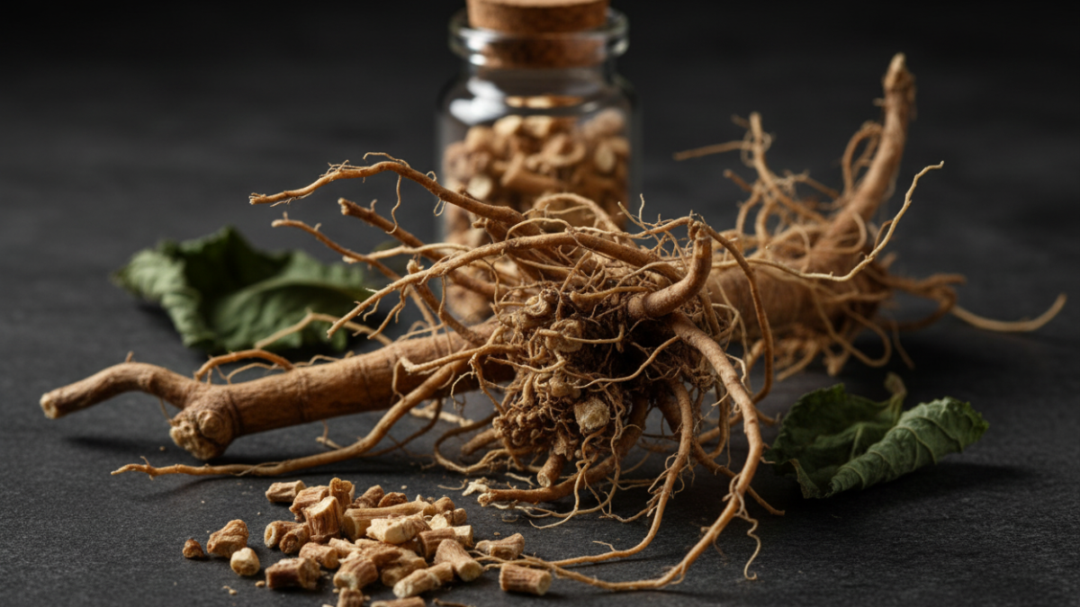 Jar of valerian root used in herbal tea that is good for your sleep